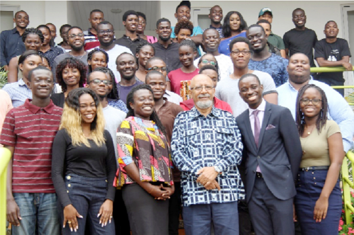 The writer (front row, 4th from left and Dr Sena Agyepong (front row, 3rd left) with the students who participated in the entrepreneurship session.